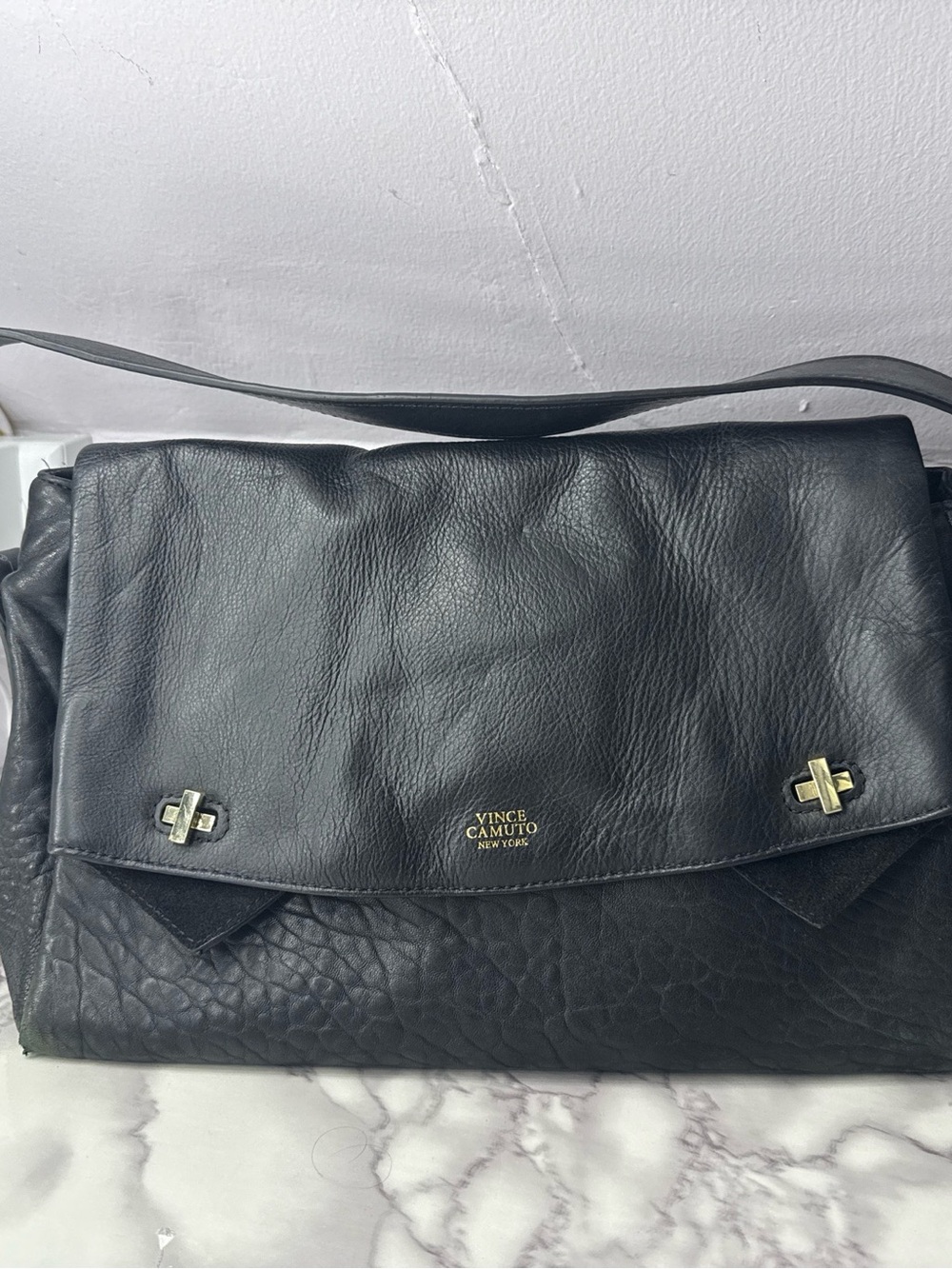 Vince Camuto Brown Quilted Logo Interior Shoulder Bag